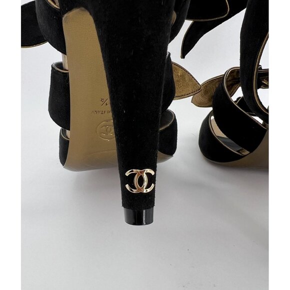 NWOT CHANEL Black Bow Cross Strap CC Logo Block Heel Sandals Size EU 38.5 - Picture 13 of 15